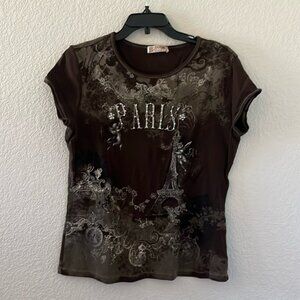 Brown sparkly Paris shirt 100% cotton